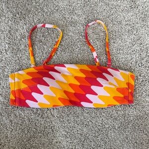 aerie Multicolor Zigzag Bandeau Bikini Top - Red, Orange, Yellow, Pink